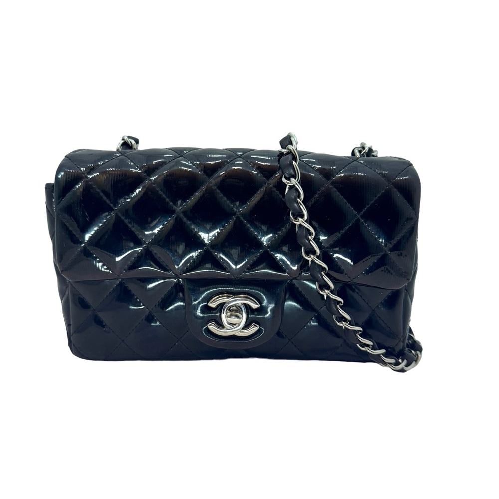 Auth Chanel Mini Rectangular Classic Black Striat… - image 1
